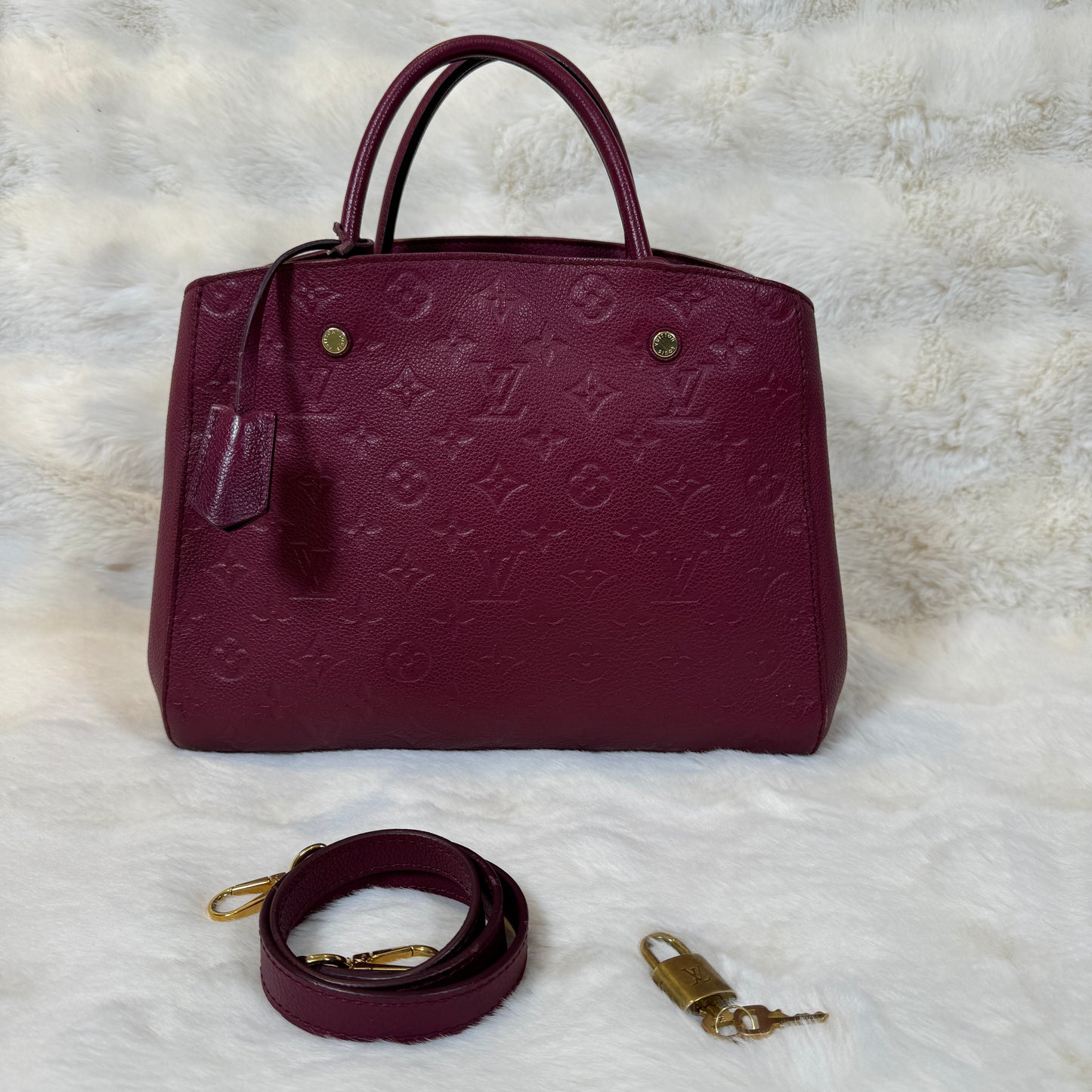 Louis Vuitton Monogram Empreinte Montaigne BB Leather Handbag Burgundy (Pre-Owned)