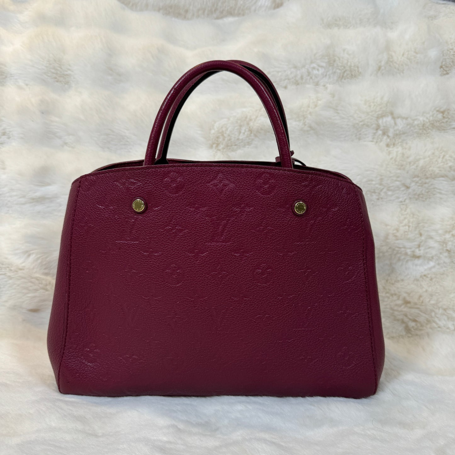 Louis Vuitton Monogram Empreinte Montaigne BB Leather Handbag Burgundy (Pre-Owned)