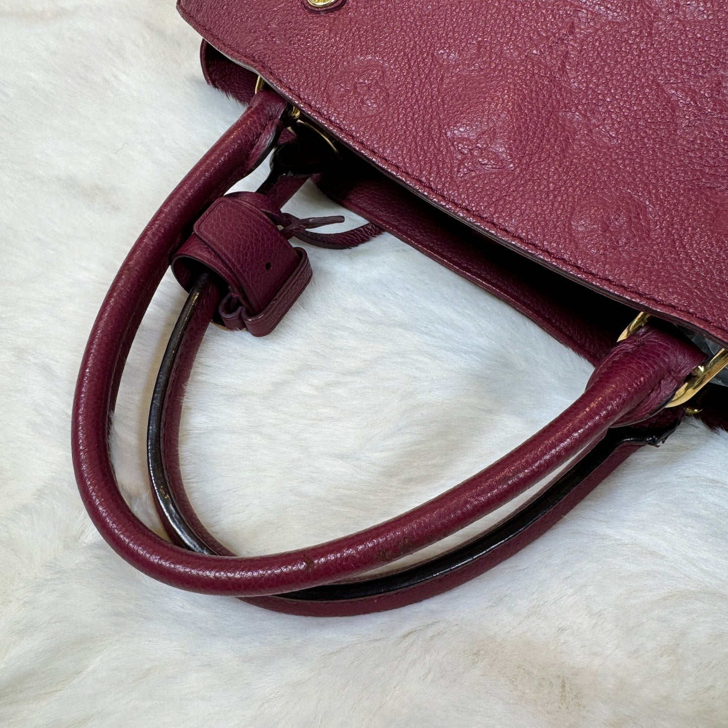 Louis Vuitton Monogram Empreinte Montaigne BB Leather Handbag Burgundy (Pre-Owned)