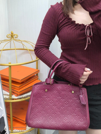 Louis Vuitton Monogram Empreinte Montaigne BB Leather Handbag Burgundy (Pre-Owned)