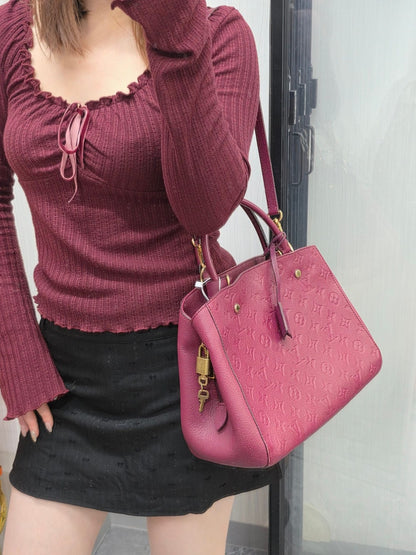 Louis Vuitton Monogram Empreinte Montaigne BB Leather Handbag Burgundy (Pre-Owned)