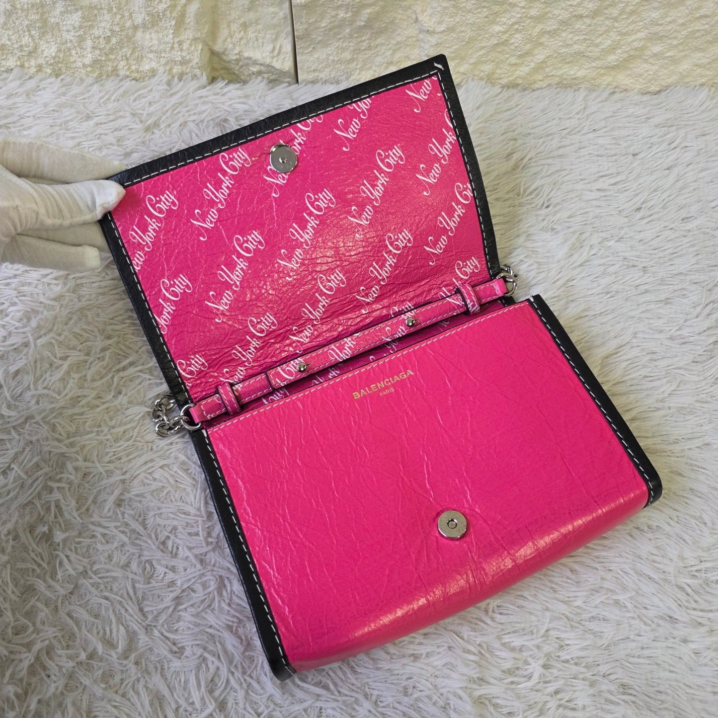 Balenciaga Papier Mini Chain Wallet New York Print (Pre-Owned)