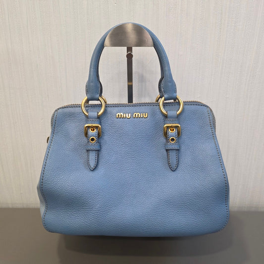 Miu Miu Madras Leather Top Handle Bag Light Blue (Pre-Owned)