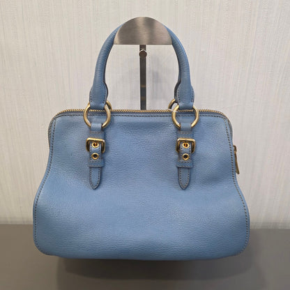Miu Miu Madras Leather Top Handle Bag Light Blue (Pre-Owned)