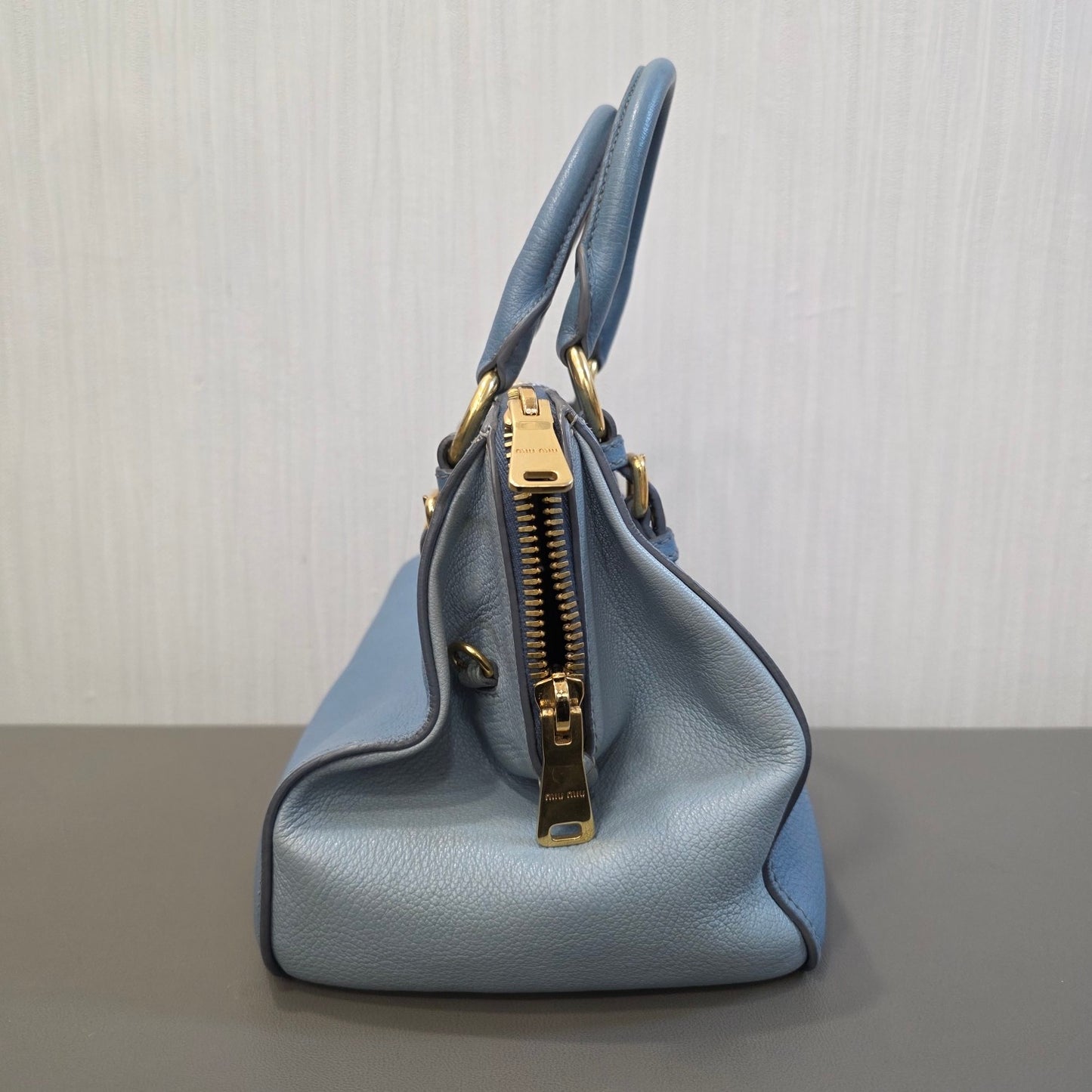 Miu Miu Madras Leather Top Handle Bag Light Blue (Pre-Owned)