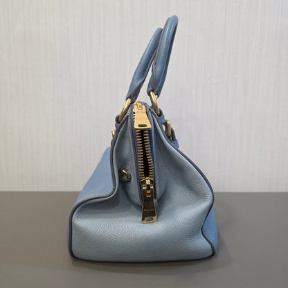 Miu Miu Madras Leather Top Handle Bag Light Blue (Pre-Owned)