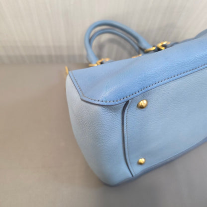 Miu Miu Madras Leather Top Handle Bag Light Blue (Pre-Owned)