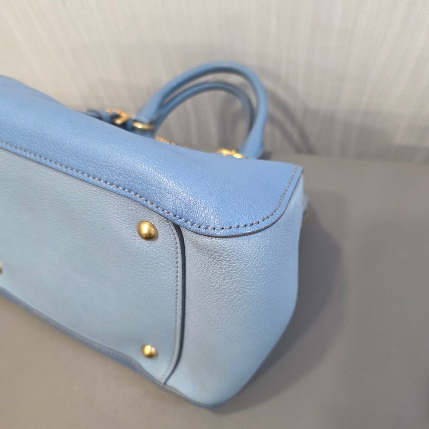 Miu Miu Madras Leather Top Handle Bag Light Blue (Pre-Owned)
