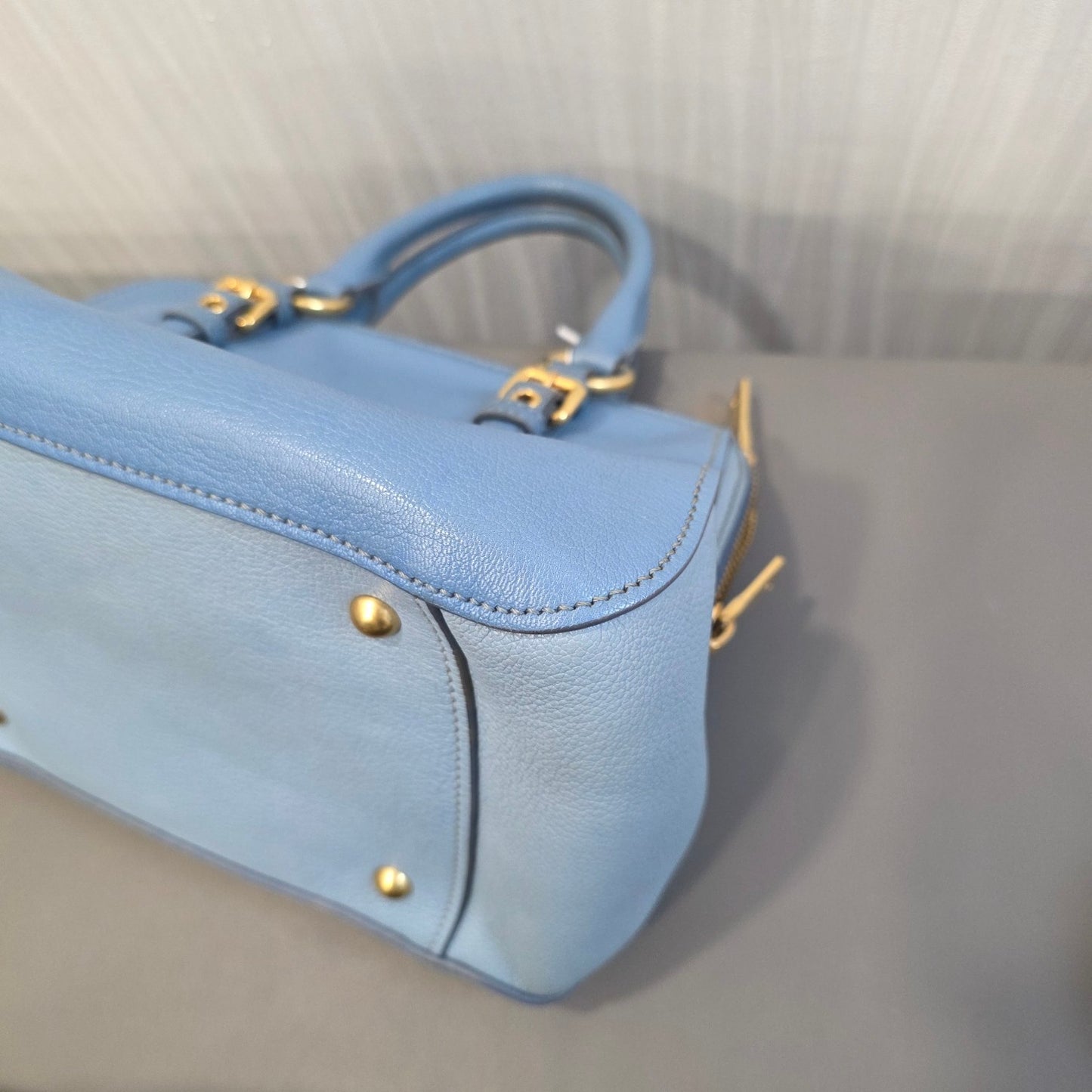 Miu Miu Madras Leather Top Handle Bag Light Blue (Pre-Owned)