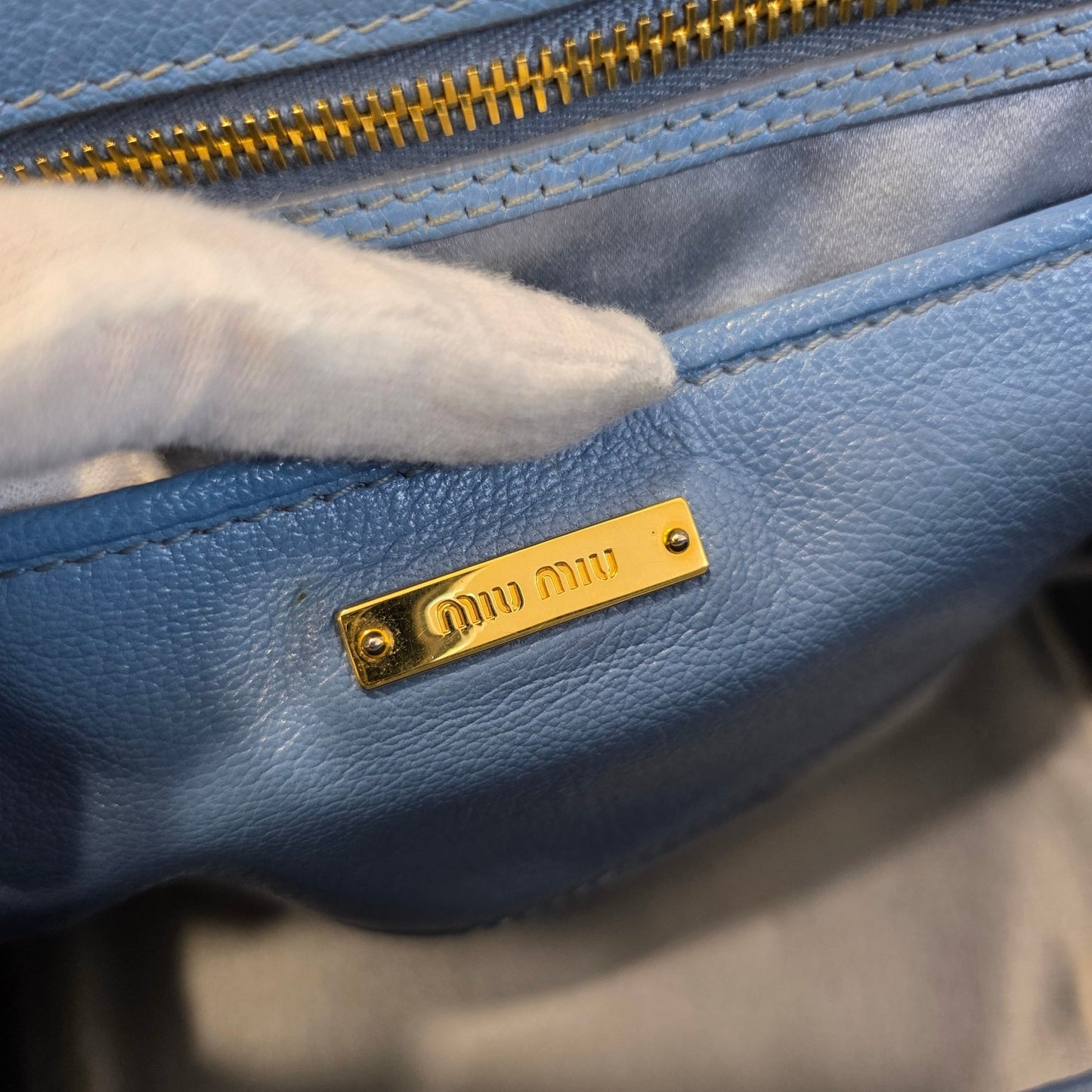 Miu Miu Madras Leather Top Handle Bag Light Blue (Pre-Owned)
