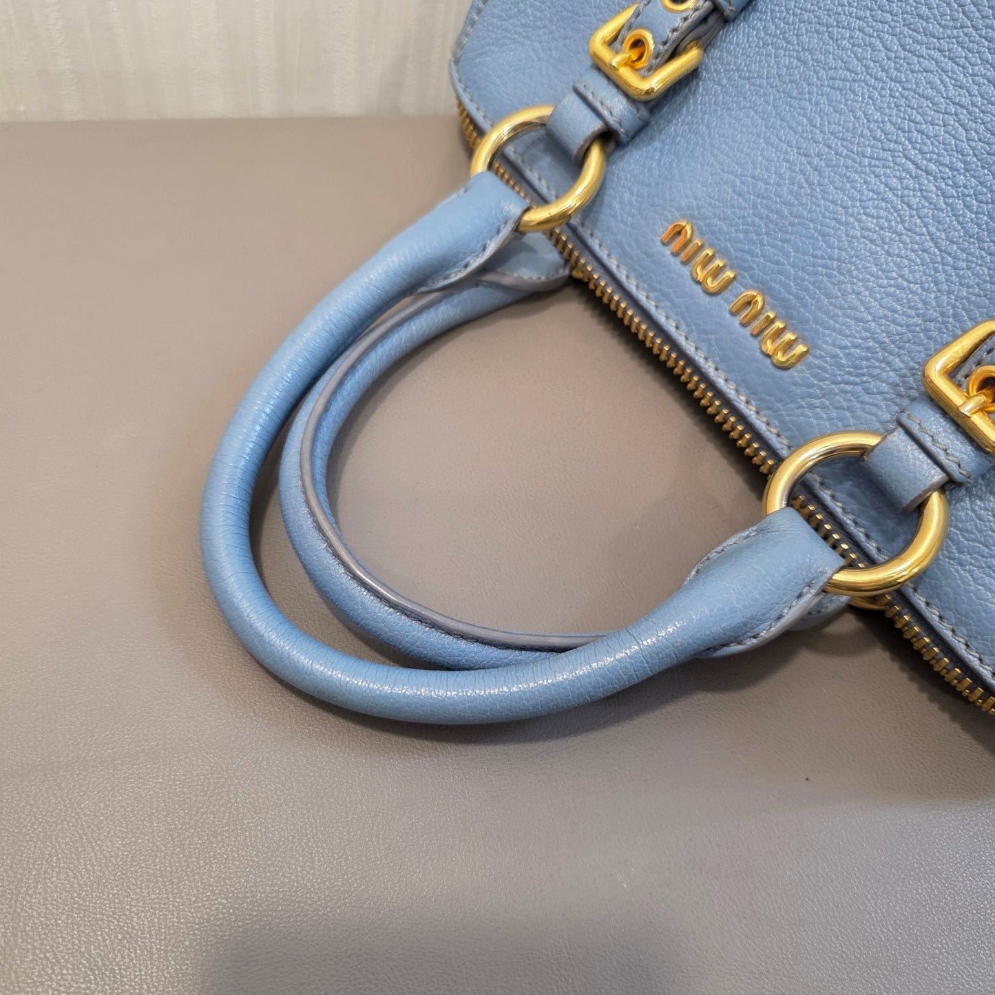 Miu Miu Madras Leather Top Handle Bag Light Blue (Pre-Owned)
