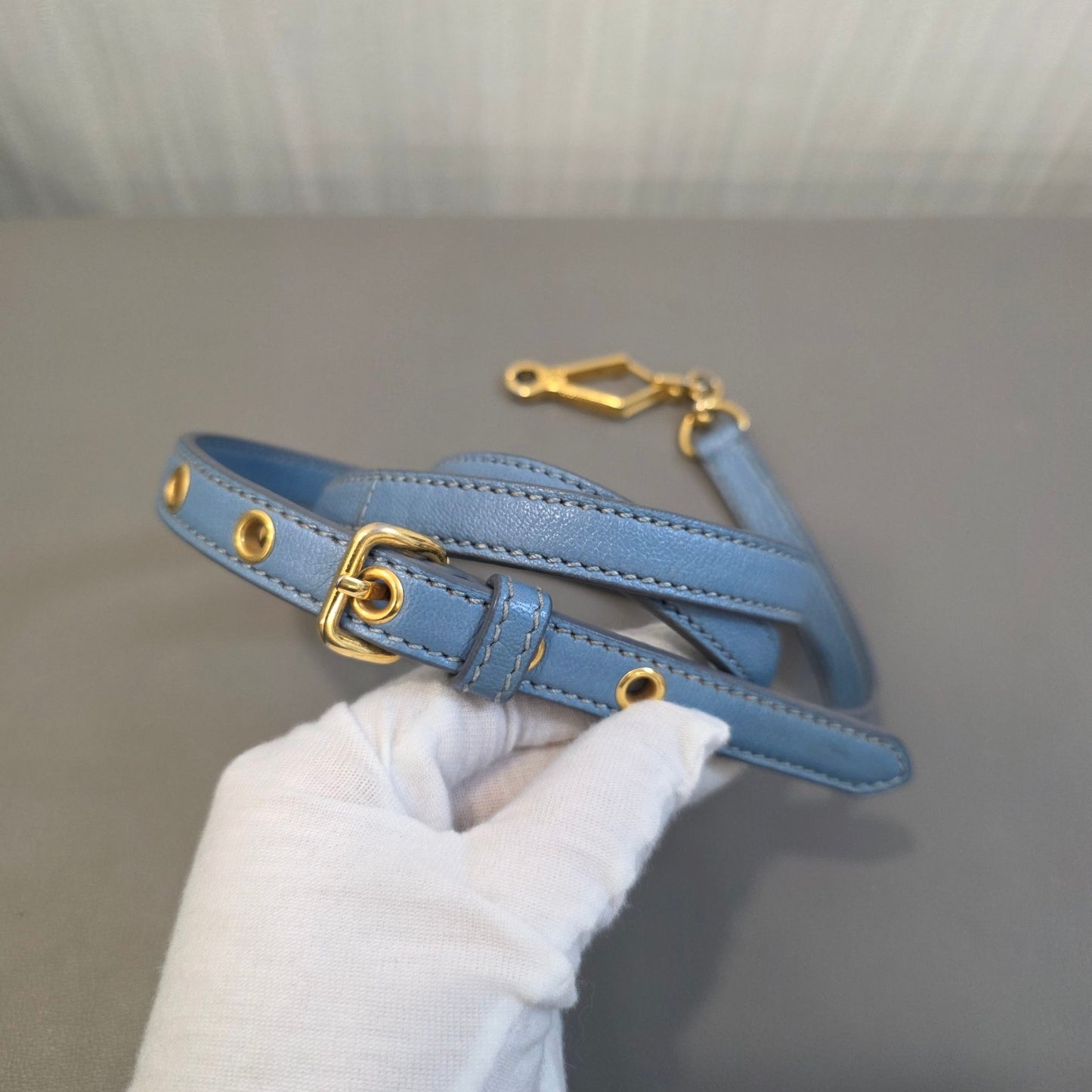 Miu Miu Madras Leather Top Handle Bag Light Blue (Pre-Owned)