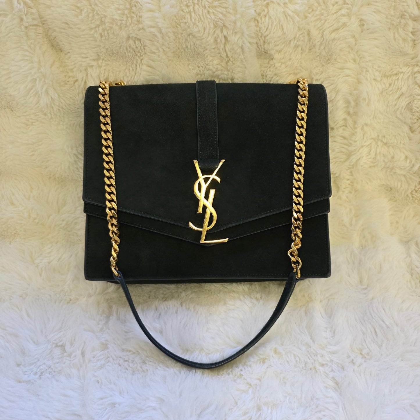 Saint Laurent Cassandra Leather and Suede Chain Shoulder Bag (Pre-Owned)