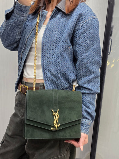 Saint Laurent Cassandra Leather and Suede Chain Shoulder Bag (Pre-Owned)