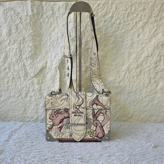 Prada Cahier Rabbit Print Leather Shoulder Bag (Pre-Owned)