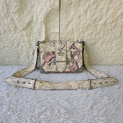 Prada Cahier Rabbit Print Leather Shoulder Bag (Pre-Owned)