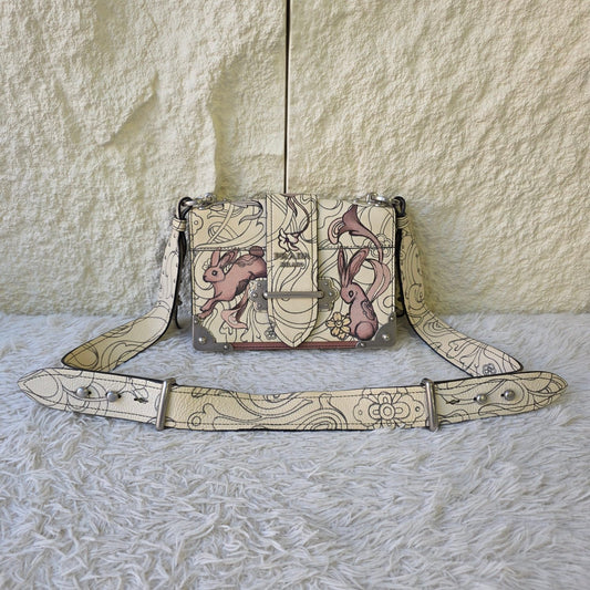 Prada Cahier Rabbit Print Leather Shoulder Bag (Pre-Owned)