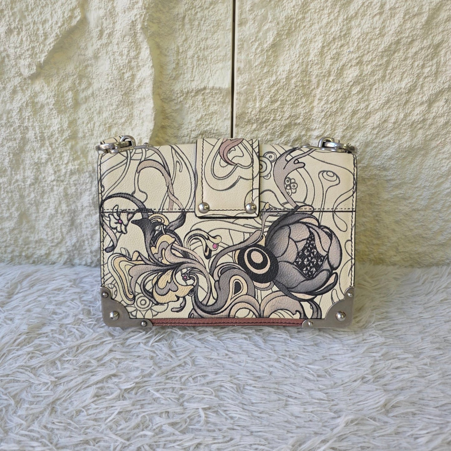 Prada Cahier Rabbit Print Leather Shoulder Bag (Pre-Owned)