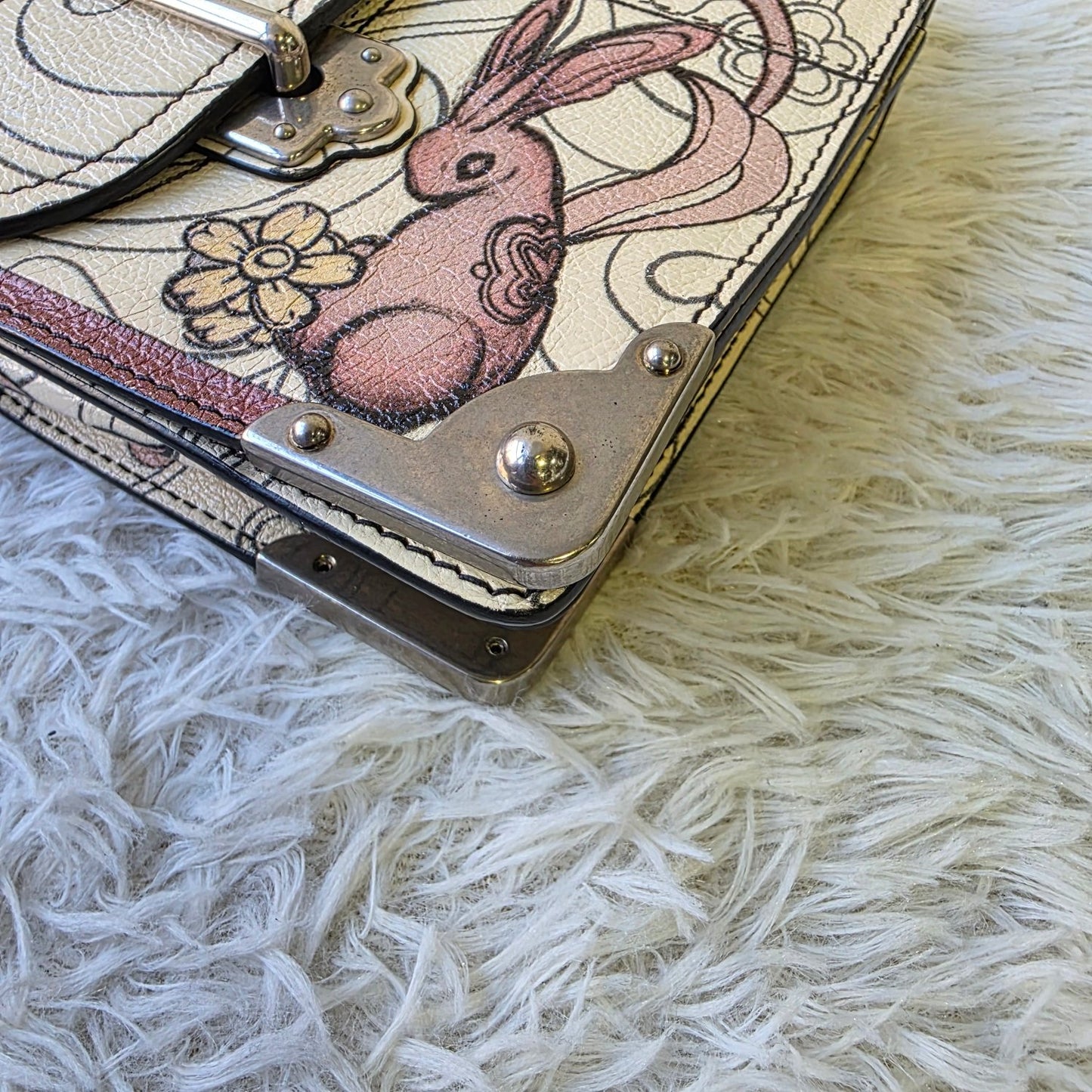 Prada Cahier Rabbit Print Leather Shoulder Bag (Pre-Owned)