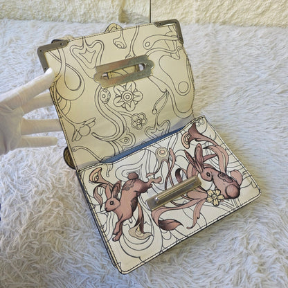 Prada Cahier Rabbit Print Leather Shoulder Bag (Pre-Owned)