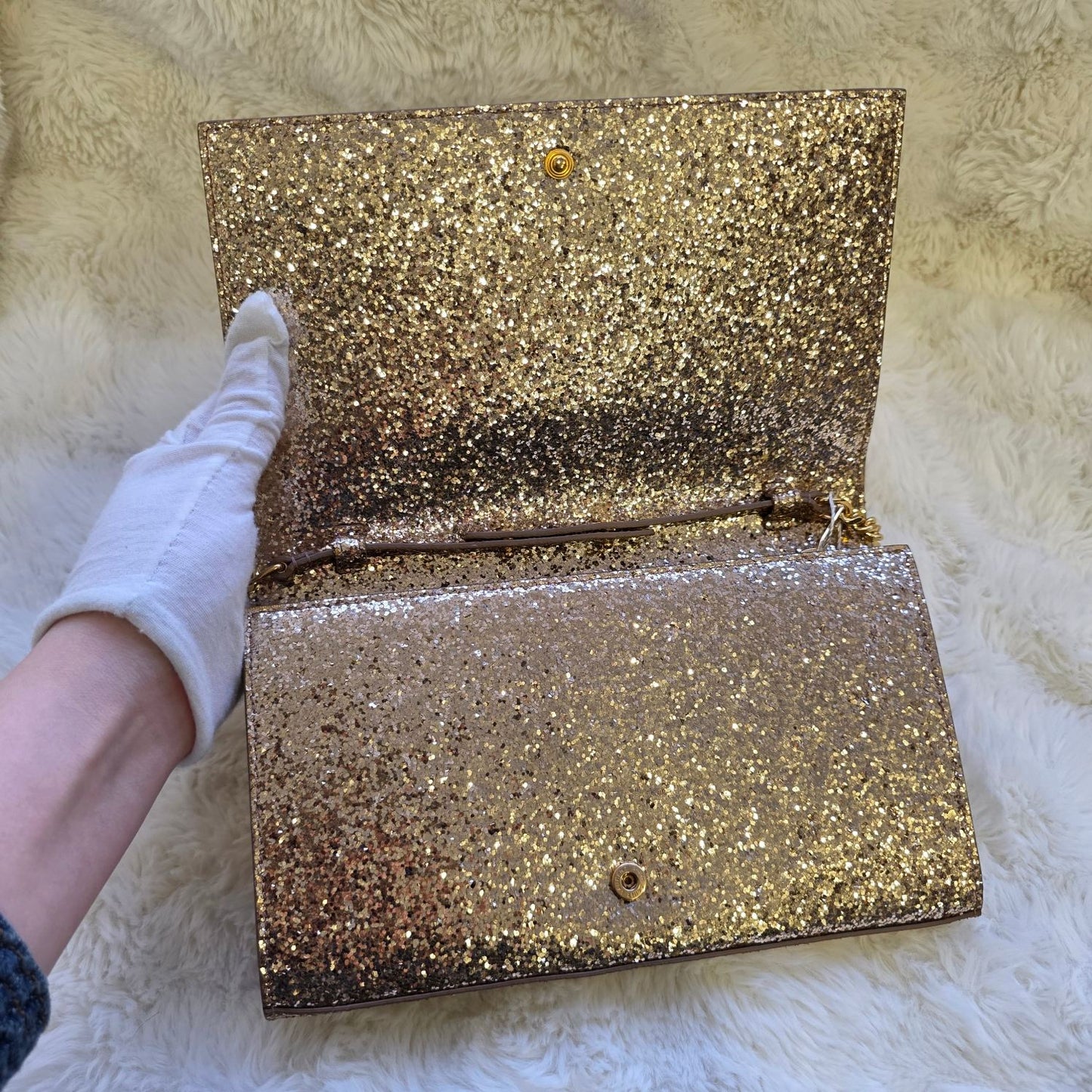 Saint Laurent Kate Glitter Chain Wallet (Pre-Owned)