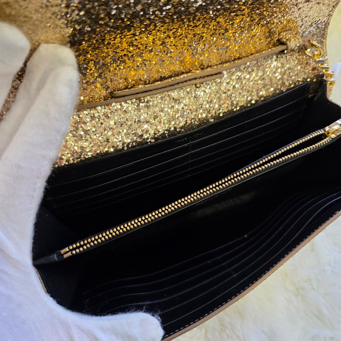 Saint Laurent Kate Glitter Chain Wallet (Pre-Owned)