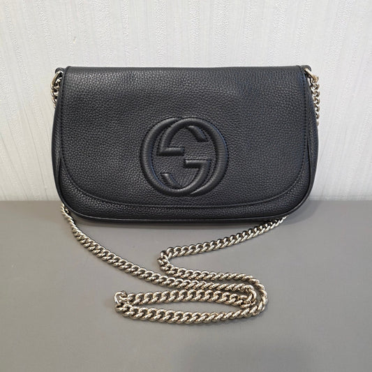 Gucci Soho Interlocking G Chain Wallet Black Leather (Pre-Owned)