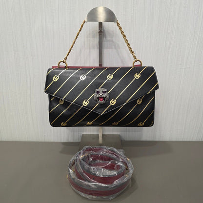 Gucci Rajah GG Stripe Leather Shoulder Bag (Pre-Owned)
