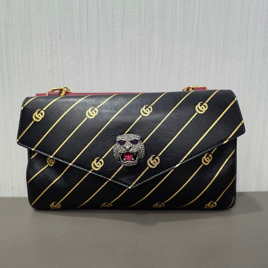 Gucci Rajah GG Stripe Leather Shoulder Bag (Pre-Owned)