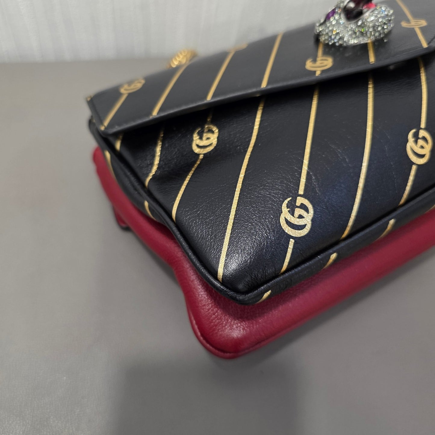 Gucci Rajah GG Stripe Leather Shoulder Bag (Pre-Owned)