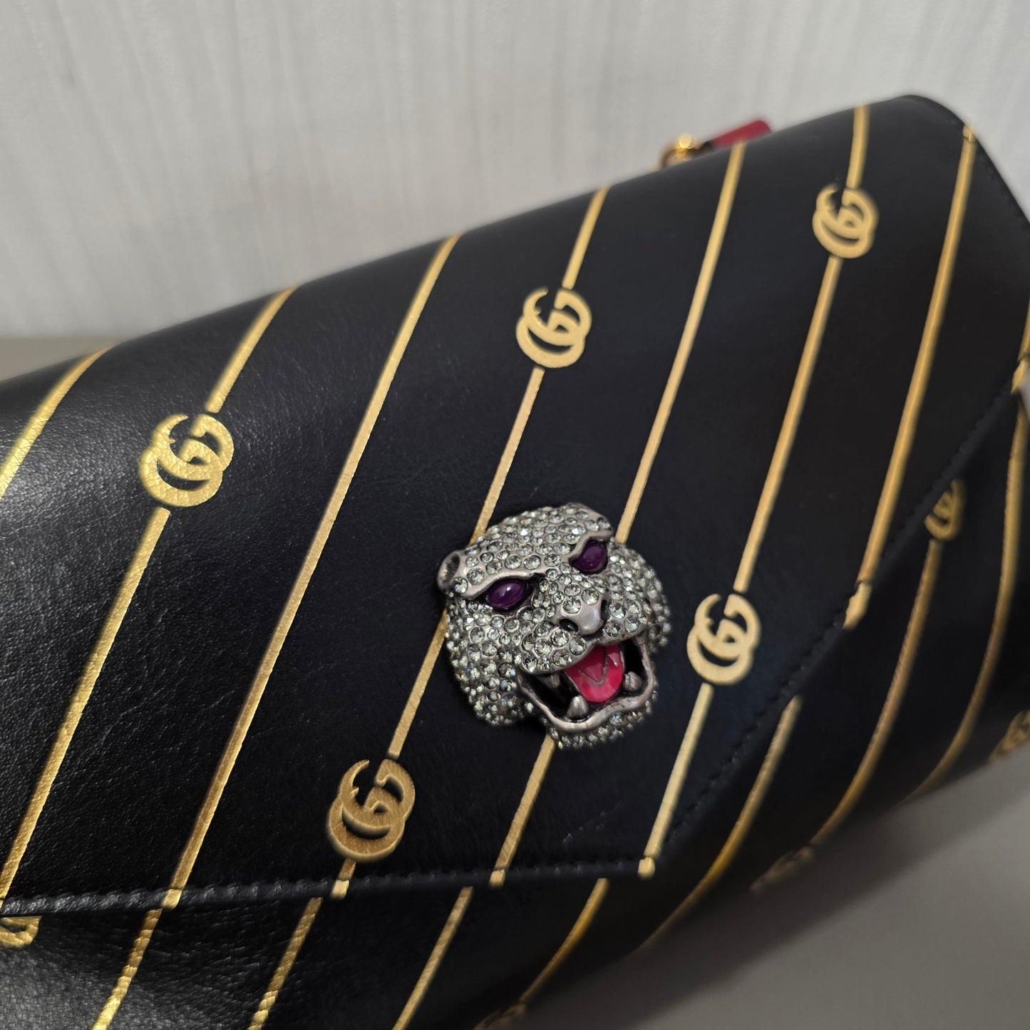 Gucci Rajah GG Stripe Leather Shoulder Bag (Pre-Owned)