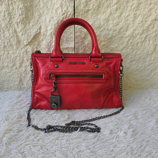 Miu Miu Vitello Lux Padlock Satchel (Pre-Owned)