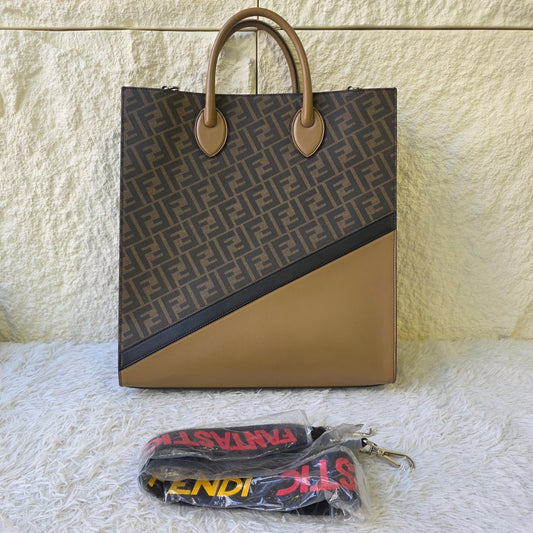 Fendi FF Monogram Leather Panel Tote Bag (Pre-Owned)