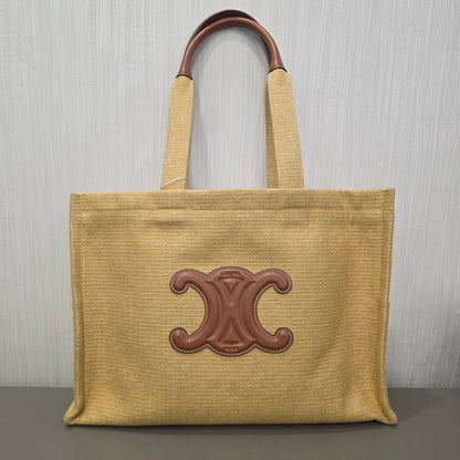Celine Triomphe Raffia Cabas Tote Bag (Pre-Owned)