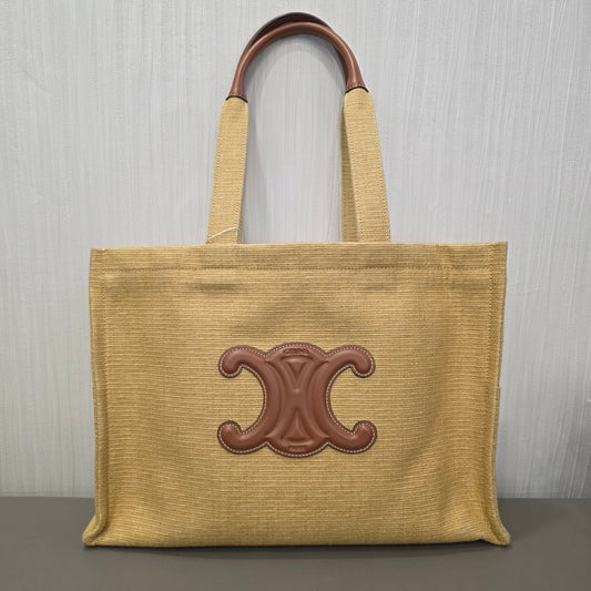 Celine Triomphe Raffia Cabas Tote Bag (Pre-Owned)