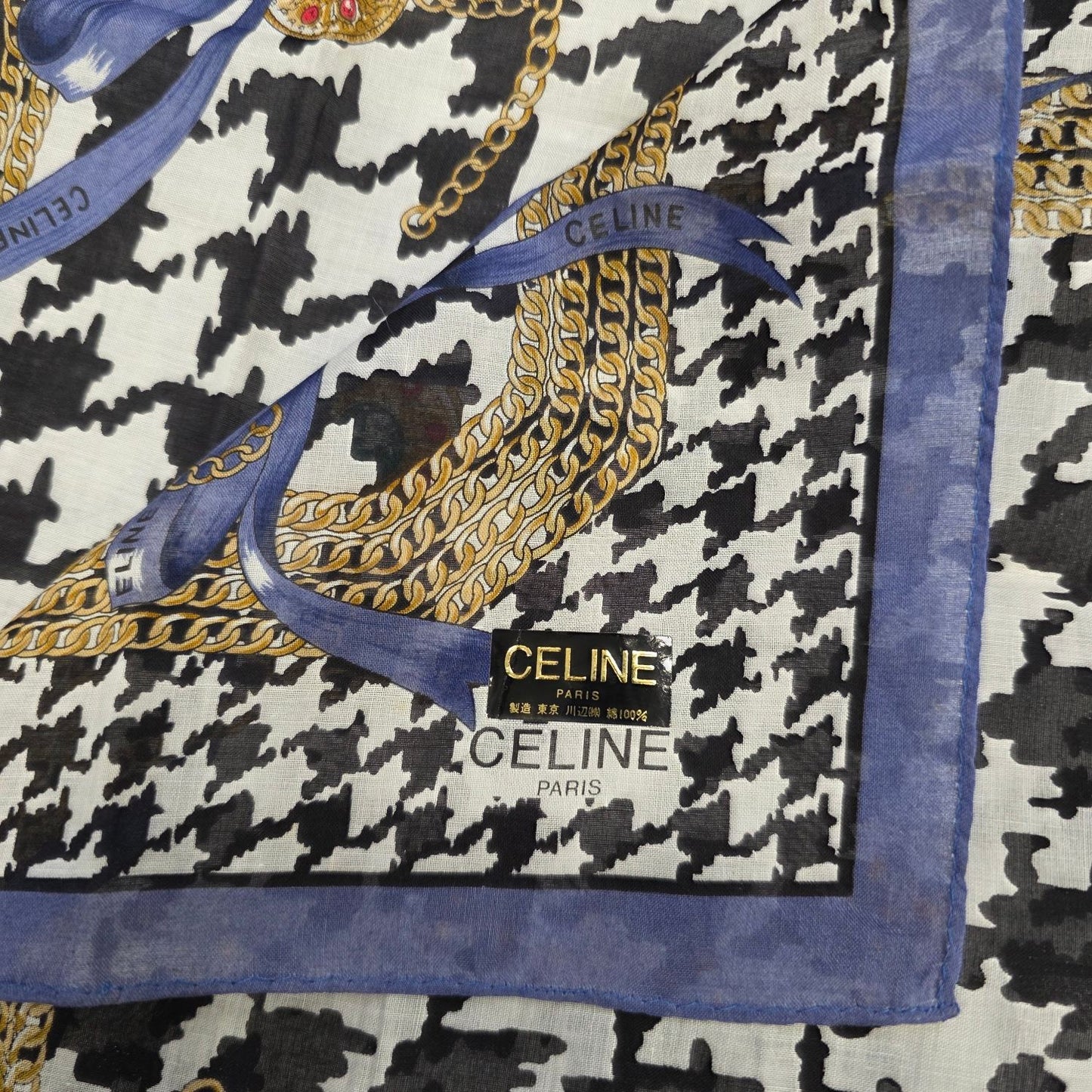 Celine Houndstooth Chain Ribbon Scarf (Pre-Owned)