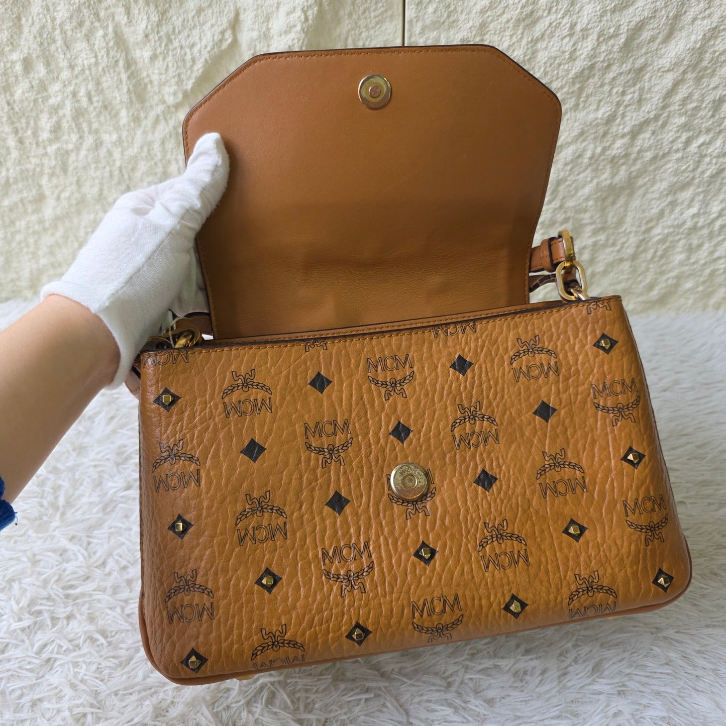 MCM Visetos Leather Shoulder Crossbody Bag (Pre-Owned)