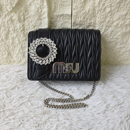 Miu Miu Matelassé Crystal Buckle Chain Shoulder Bag (Pre-Owned)