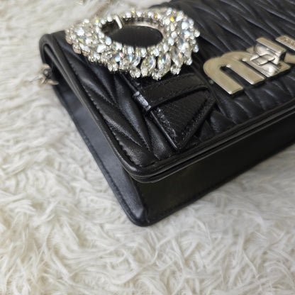 Miu Miu Matelassé Crystal Buckle Chain Shoulder Bag (Pre-Owned)