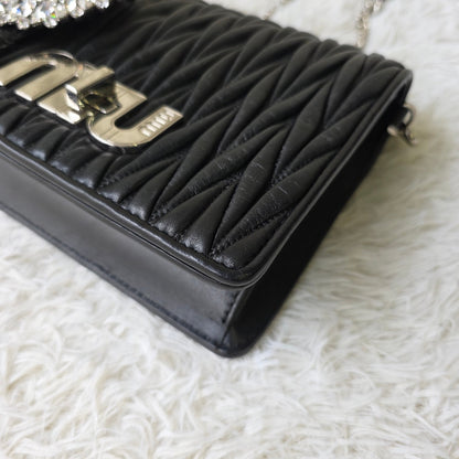 Miu Miu Matelassé Crystal Buckle Chain Shoulder Bag (Pre-Owned)