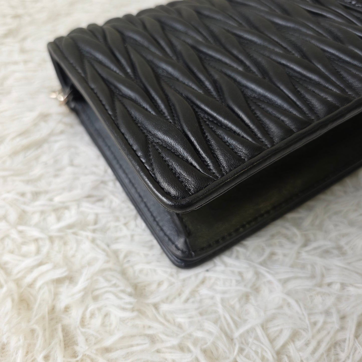Miu Miu Matelassé Crystal Buckle Chain Shoulder Bag (Pre-Owned)