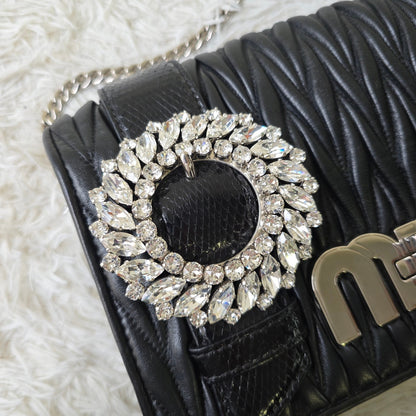Miu Miu Matelassé Crystal Buckle Chain Shoulder Bag (Pre-Owned)