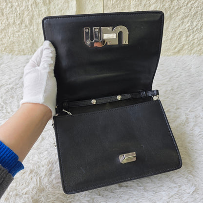 Miu Miu Matelassé Crystal Buckle Chain Shoulder Bag (Pre-Owned)