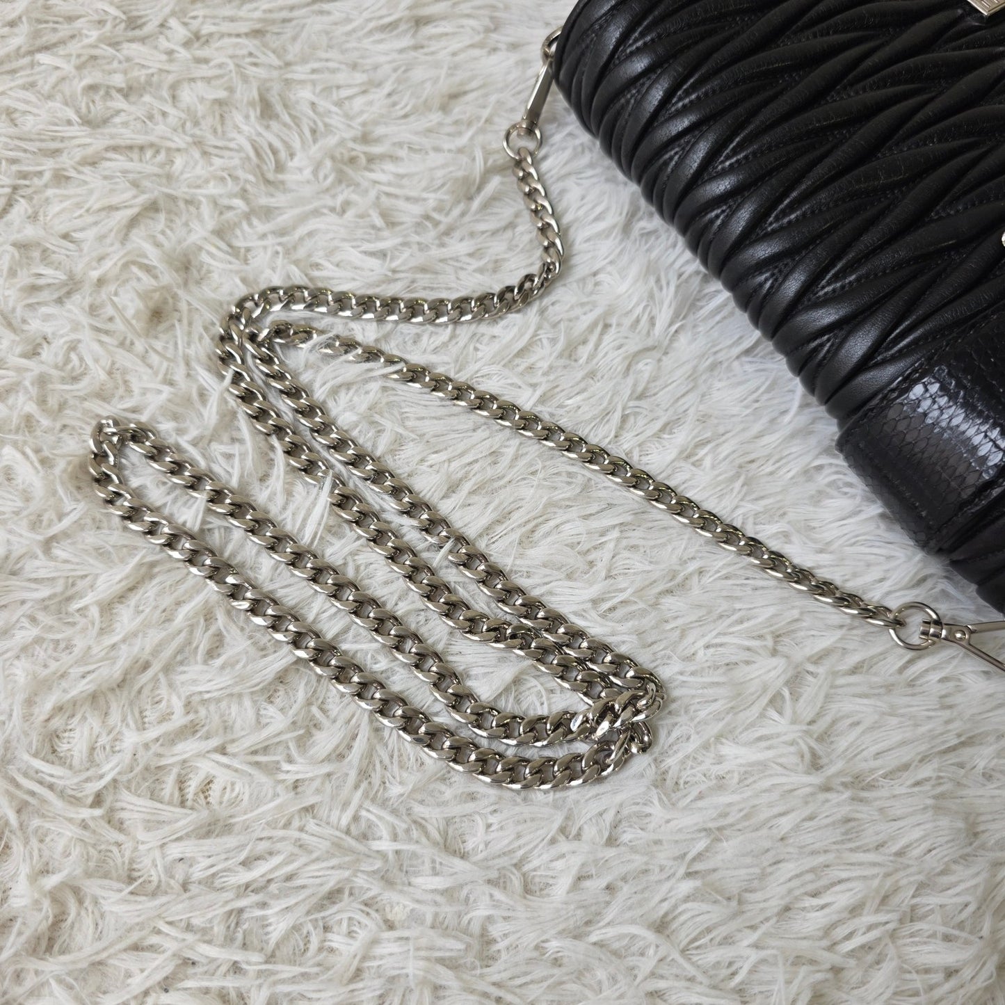Miu Miu Matelassé Crystal Buckle Chain Shoulder Bag (Pre-Owned)