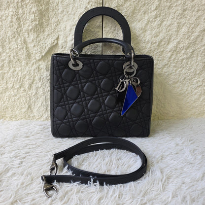 DIOR Lady Dior Medium Cannage Lambskin Black (Pre-Owned)