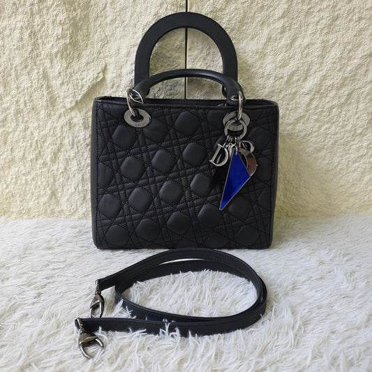 DIOR Lady Dior Medium Cannage Lambskin Black (Pre-Owned)
