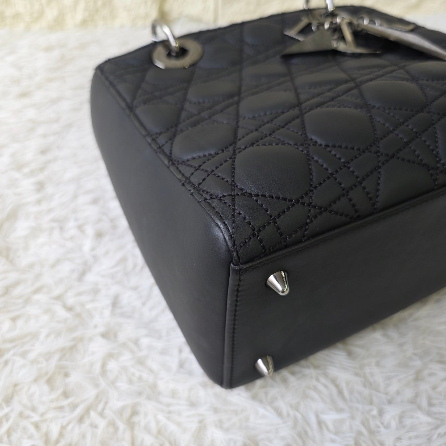DIOR Lady Dior Medium Cannage Lambskin Black (Pre-Owned)