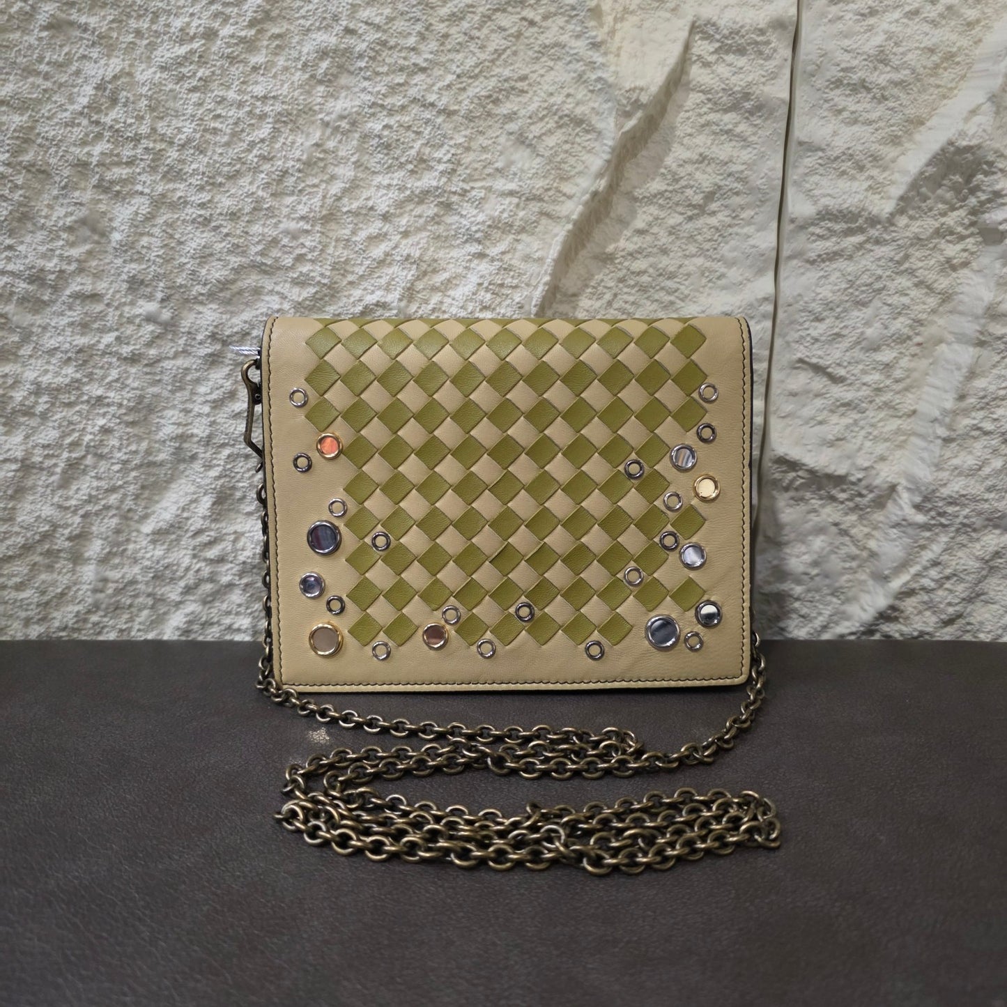 Bottega Veneta Intrecciato Jeweled Chain Shoulder Bag (Pre-Owned)