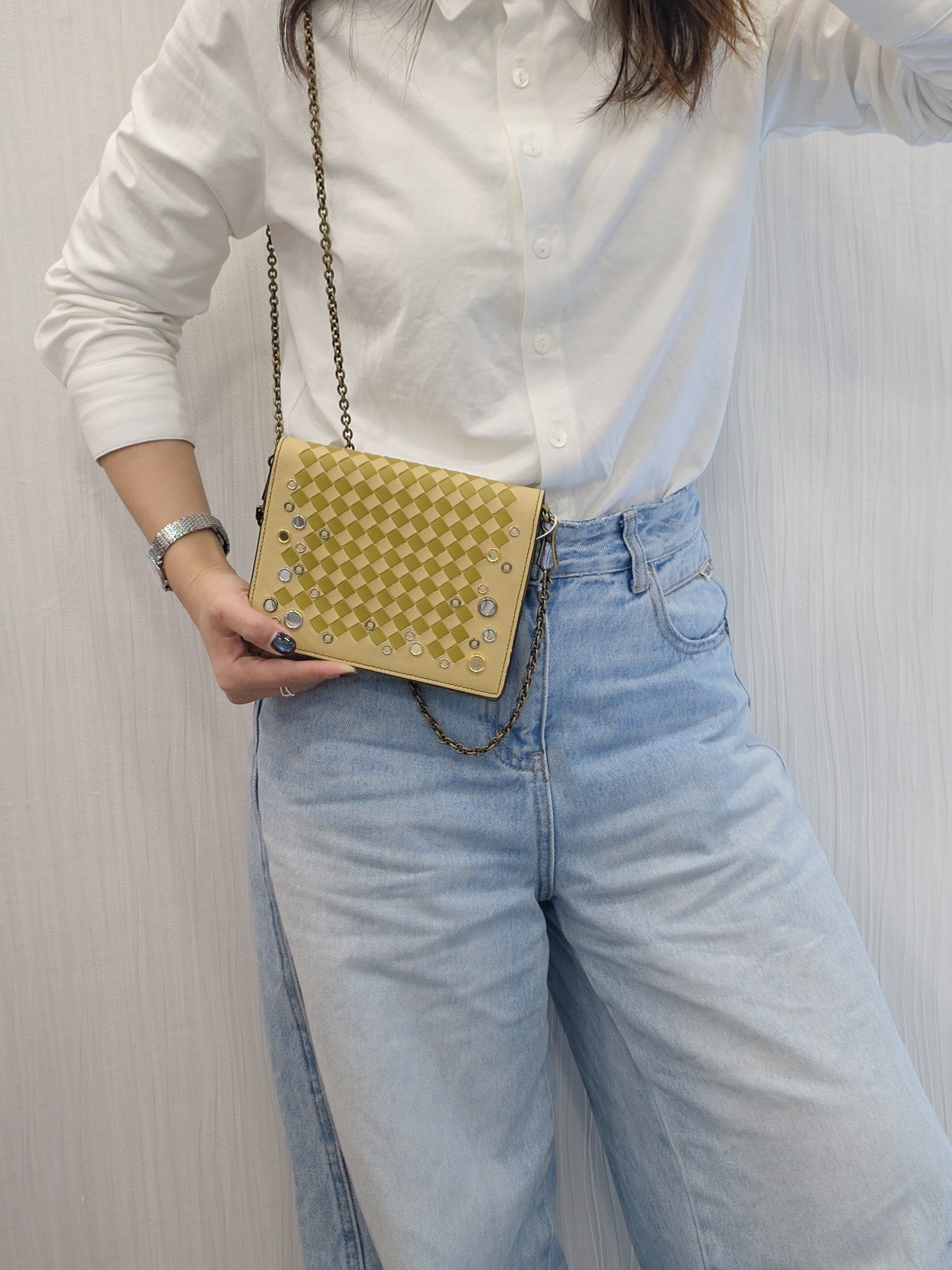 Bottega Veneta Intrecciato Jeweled Chain Shoulder Bag (Pre-Owned)