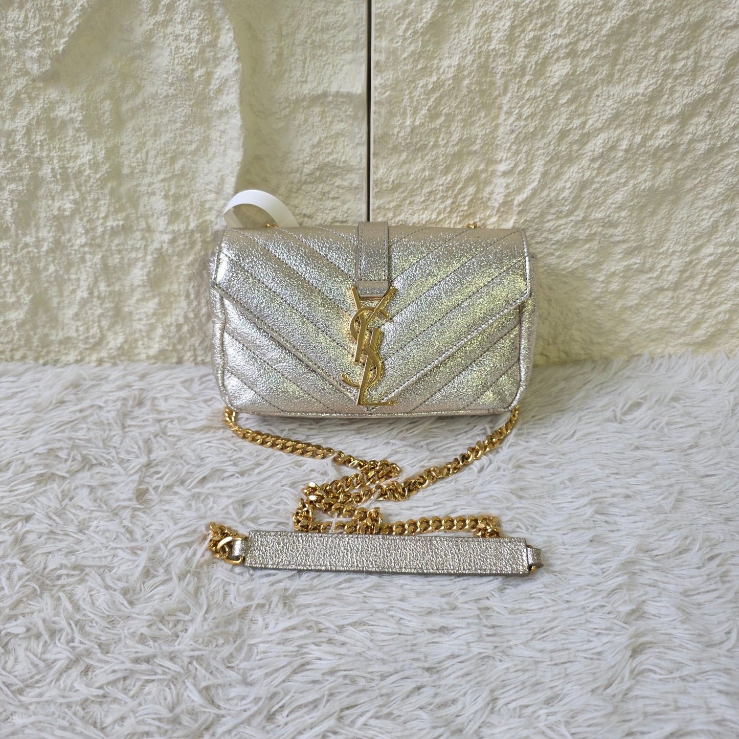 Saint Laurent Monogram Chevron Metallic Chain Shoulder Bag (Pre-Owned)